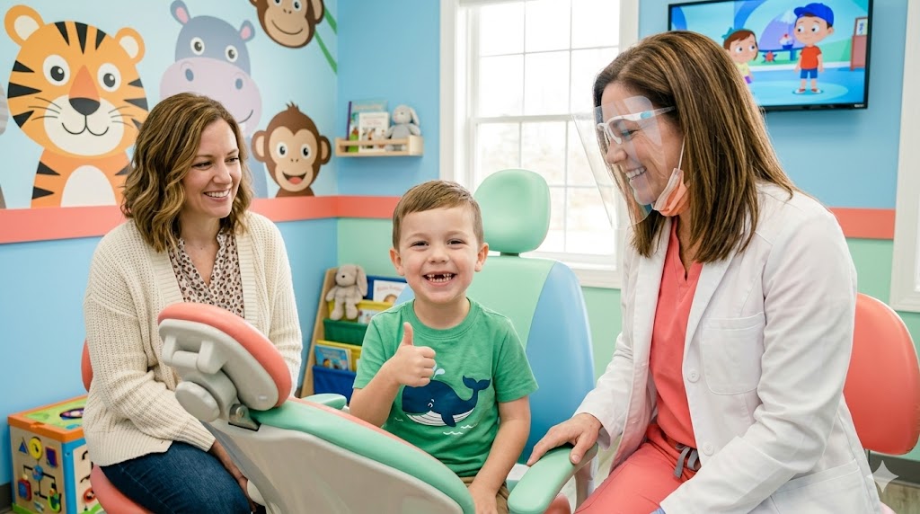 Happy parent and child at dental visit